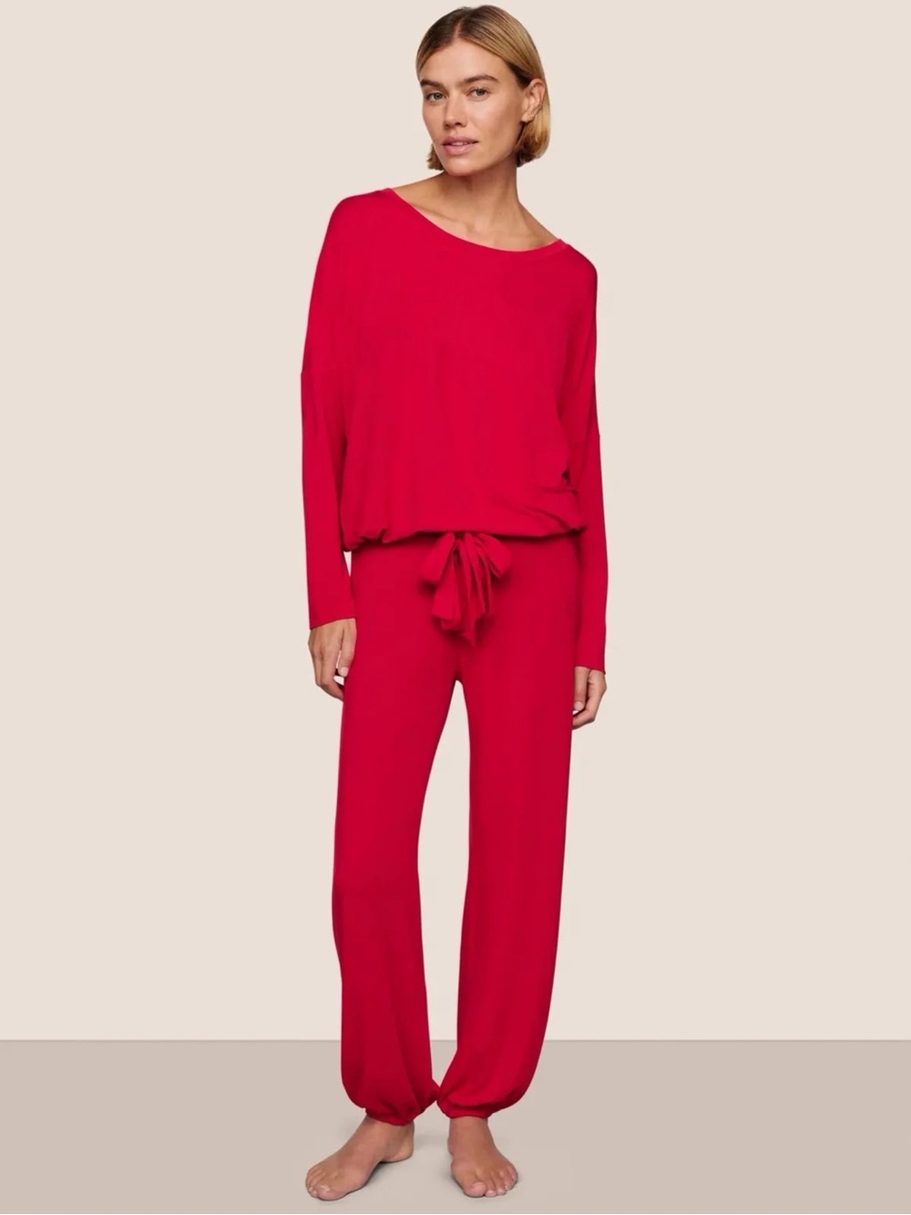 Eberjey Giselle Slouchy PJ Top Size L Holly Red Loungewear Pajama Modal Knit